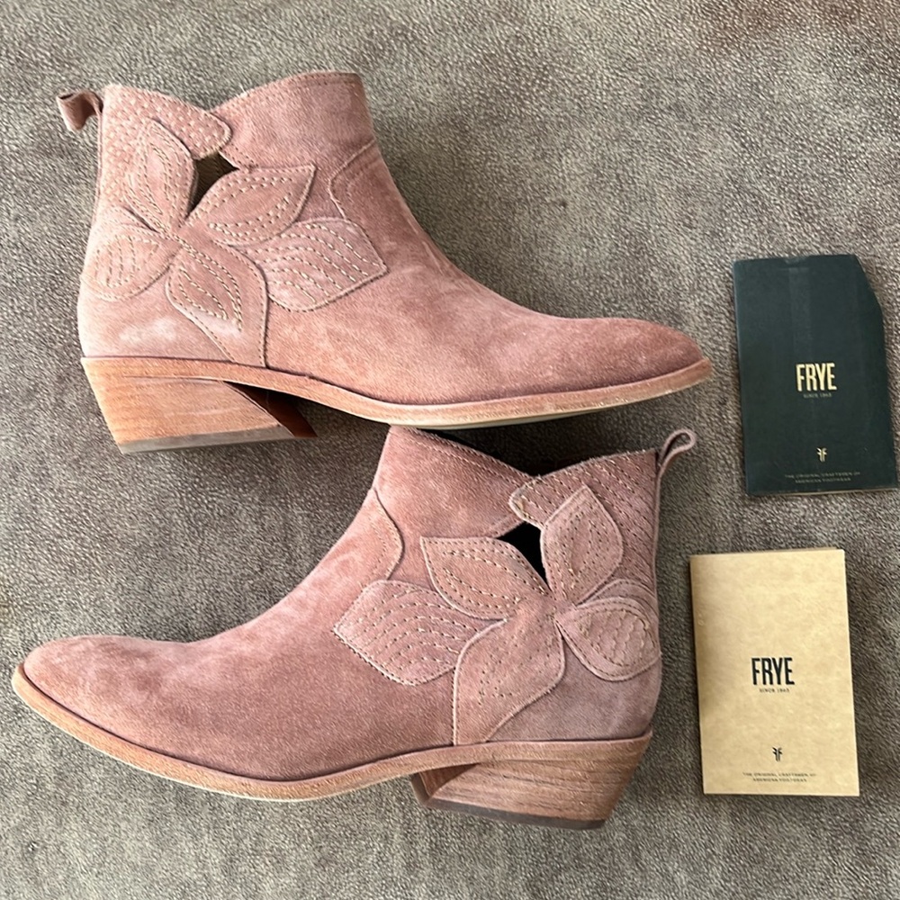 Frye Blush Suede Ankle Boots with Leaf Design